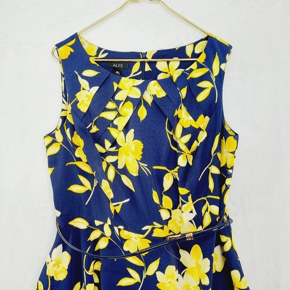 Alyx Yellow & Blue Floral Sleeveless Boat Neck Flared Mini Dress 2972 - Picture 3 of 9